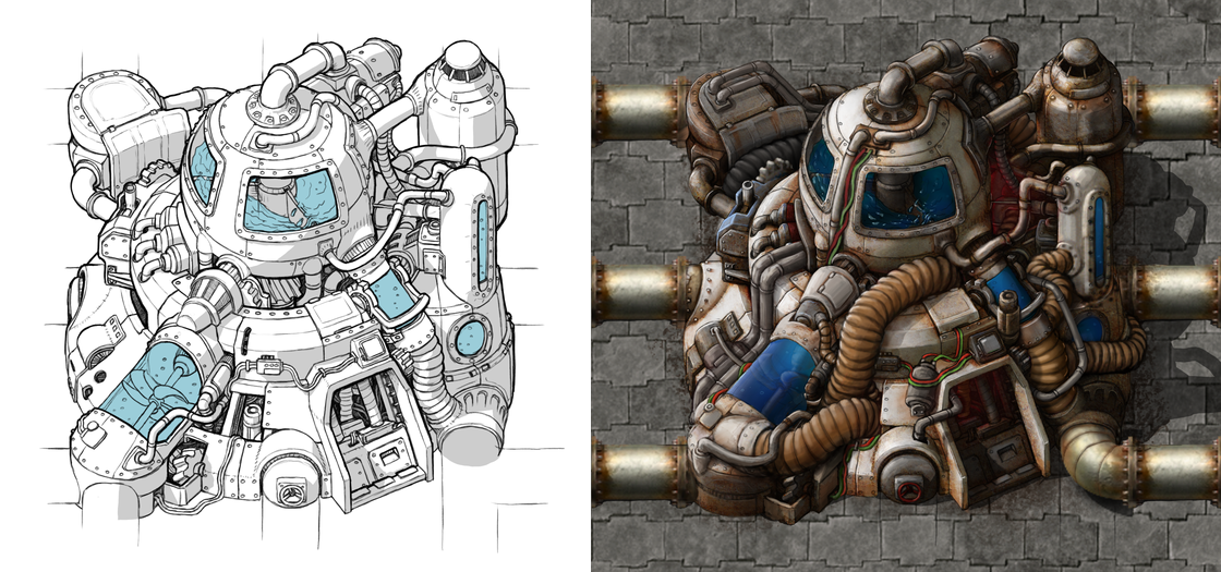 Cryogenic plant line art and concept before final paint colour was chosen